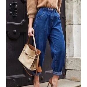 ZARA High Rise Slouchy Balloon Crop Jeans Dark Blue Wash Blogger Favorite Size 2